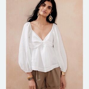 Banana Republic White Blouse with Puff Sleeves